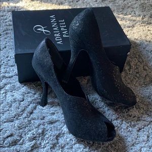 Remy Black Leather Adrianna Papell Textured Heels